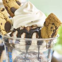 Cookie Cookie Sundae · Two fresh-baked cookies with any flavor ice cream, hot fudge or hot caramel and fresh whippe...