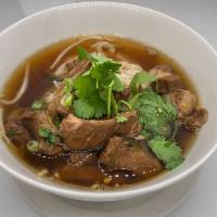 NOODLE BOWL · Chicken Thigh or pork ribs. Pho noodles, bean sprouts, Chinese broccoli, onions, cilantro, a...