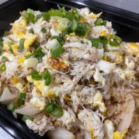 CRAB FRIED RICE · please ask for Gluten-free option. Crab meat, egg, green onion, cucumber, yellow onions,  ga...