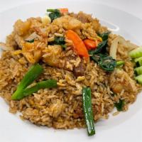 Rod Fai Fried Rice · please ask for Gluten-free option. Yellow onions, spinach, tomato, green onions, egg, sweet ...