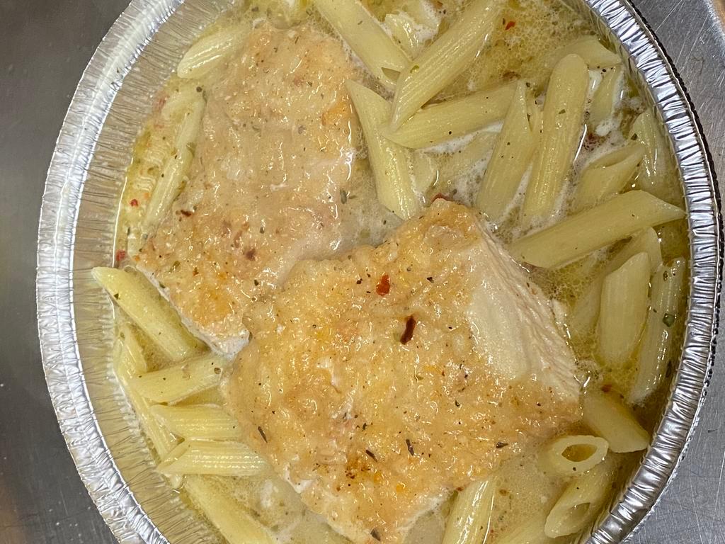 Chicken Piccata with Spaghetti or Ziti · Chicken breast sautéed in a lemon butter sauce. Choose your pasta 
Any other toppings can be added for extra. 