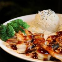 Shrimp Teriyaki · Served with soup, house salad, vegetables, and steamed rice.