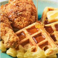 Fried Chicken And Waffles  · 4 Pieces fried chicken Breast, thigh, leg,wing.(AS IS) 2 Waffles.  Free can soda or water. 