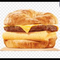 Eggs Chicken Sausage Patty And Cheese Croissant  · 2 eggs chicken Sausage patty and cheese on Croissant 