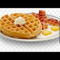 Waffles Eggs And Your Choice Of Meat · Turkey Sausage, Turkey links, beef bacon, Turkey bacon, beef Sausage link or your choice of ...