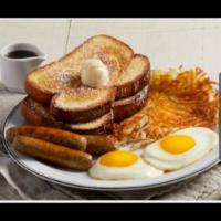 French Toast Beef Sausage Link And Eggs · French toast and beef Sausage Links and eggs Platter. 