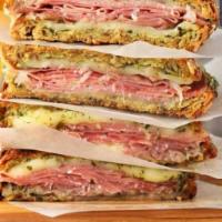 Boar's Head Beef Salami And Beef Bologna Combo Panini  · Boar's Head beef salami and beef bologna Combo Sandwich on flat Panini bread. Choose your fa...