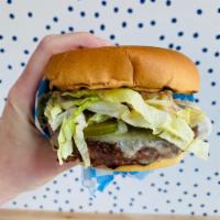 Veggie Burger · Beyond burger patty, Tillamook cheddar, iceberg lettuce, red onion, Holler pickles, secret s...