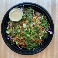LRG Cabbage Salad · Green + red cabbage, spicy peanuts, fried won tons, carrots, English cucumber, scallions, ra...