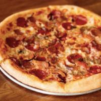 Meat Lovers Pizza · Red sauce, pepperoni, sausage, bacon, and ham.