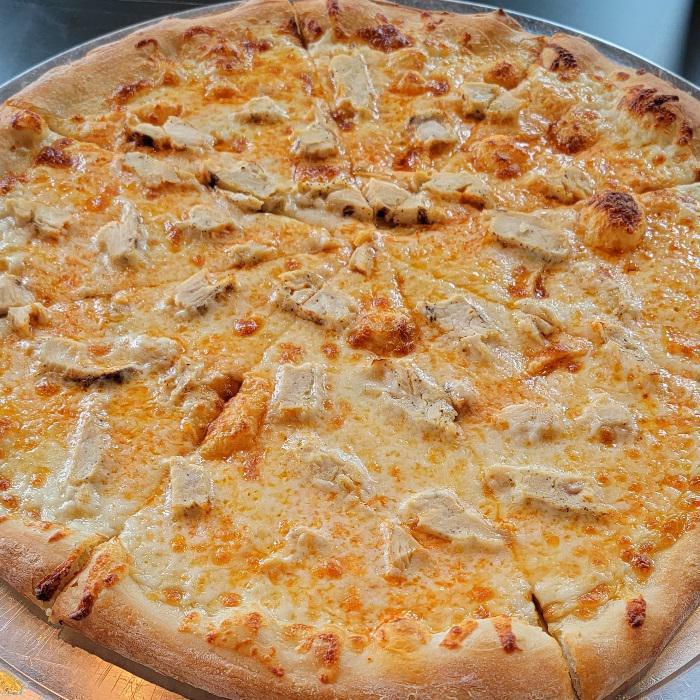 Buffalo Chicken · Mild buffalo sauce, chicken, and mozzarella cheese drizzled with ranch dressing.