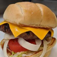 Woodford Burger · 1/2 lb. Black Angus patty, lettuce, tomato, onion, pickles & cheese (American, Cheddar, Swis...