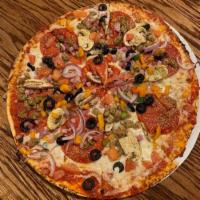 12'' Supreme Pizza · Pepperoni, Italian sausage, mushrooms, red onions, black olives, sweet peppers and tomatoes.