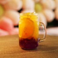 Sunrise · Handmade jelly, Green tea, Orange juice, Lime, Lemon