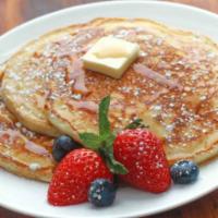 Fluffy Buttermilk Pancakes · 3 homestyle buttermilk pancakes. Served with syrup.