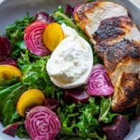 Beet Salad · Kale, smoked and marinated beets, burrata cheese, beet and walnut powder. Add grilled or hot...