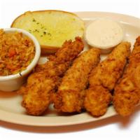 M5. 4 Pieces Fried Fish/Chicken Tender/Wings · W/One side &Garlic bread.