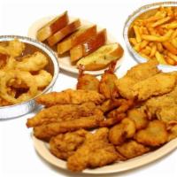 Fried Mix Party Tray · Catfish, shrimp, oyster, wings and chicken tenders. Tilapia available for additional charge.