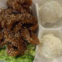 Sesame Chicken  · Thinly battered chicken, spicy sweet and tangy sauce.
