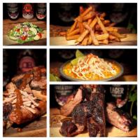 Deadbeach #3 Meal · 18 oz. slow-smoked brisket, 3 whole large sausage link, 1 and a 1/2 rack of ribs, 6 pieces o...