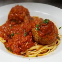 Linguine Marinara and Meatballs · Traditional plum tomato sauce.