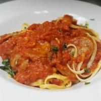 Linguine Marinara and Sausage · Traditional plum tomato sauce.