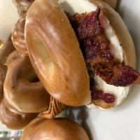 Cream Cheese and Bacon · Your choice of bagel toasted with cream cheese and crispy bacon 