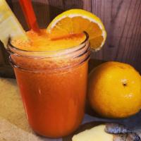 Orange Punch Organic Immunity Juice · Organic carrot, organic pineapple, organic orange juice, and organic ginger.