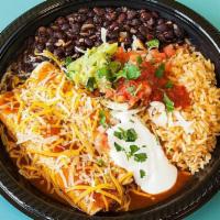 Enchilada Platters · Most popular. Choose from 2 enchiladas or 1 enchilada and 1 taco. Includes rice, beans, guac...