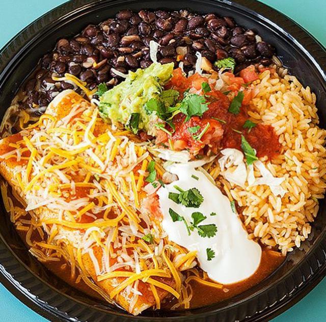 Enchilada Platters · Most popular. Choose from 2 enchiladas or 1 enchilada and 1 taco. Includes rice, beans, guacamole and sour cream.