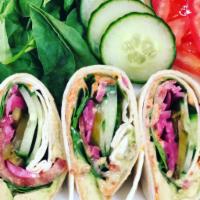 #4 - Veggie · Avocado, cucumbers, pickled jalapenos, tomatoes, spinach, pickled red onions, goat cheese an...