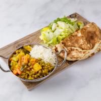 Vegetarian Platter · Includes your choice of 2 vegetable dishes, basmati rice, naan or paratha and green salad.