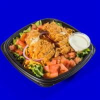 Fried Chicken Salad · A bed of leafy lettuce topped with our hand-breaded, Homestyle Chicken Tenders and your choi...