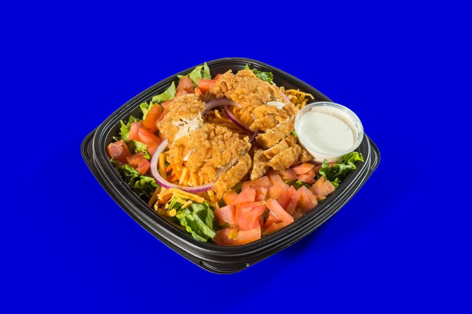Fried Chicken Salad · A bed of leafy lettuce topped with our hand-breaded, Homestyle Chicken Tenders and your choice of veggies and house-made dressing
