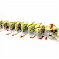 Dragon Roll · Eel and cucumber topped with avocado.