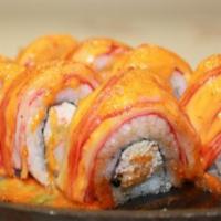 Crab Delight Roll · Spicy crab meat and tempura flakes topped with crab meat.