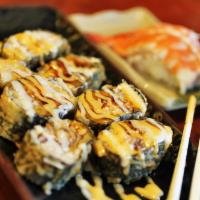 Crazy Roll · Tobiko, crab, avocado and tilapia deep-fried.