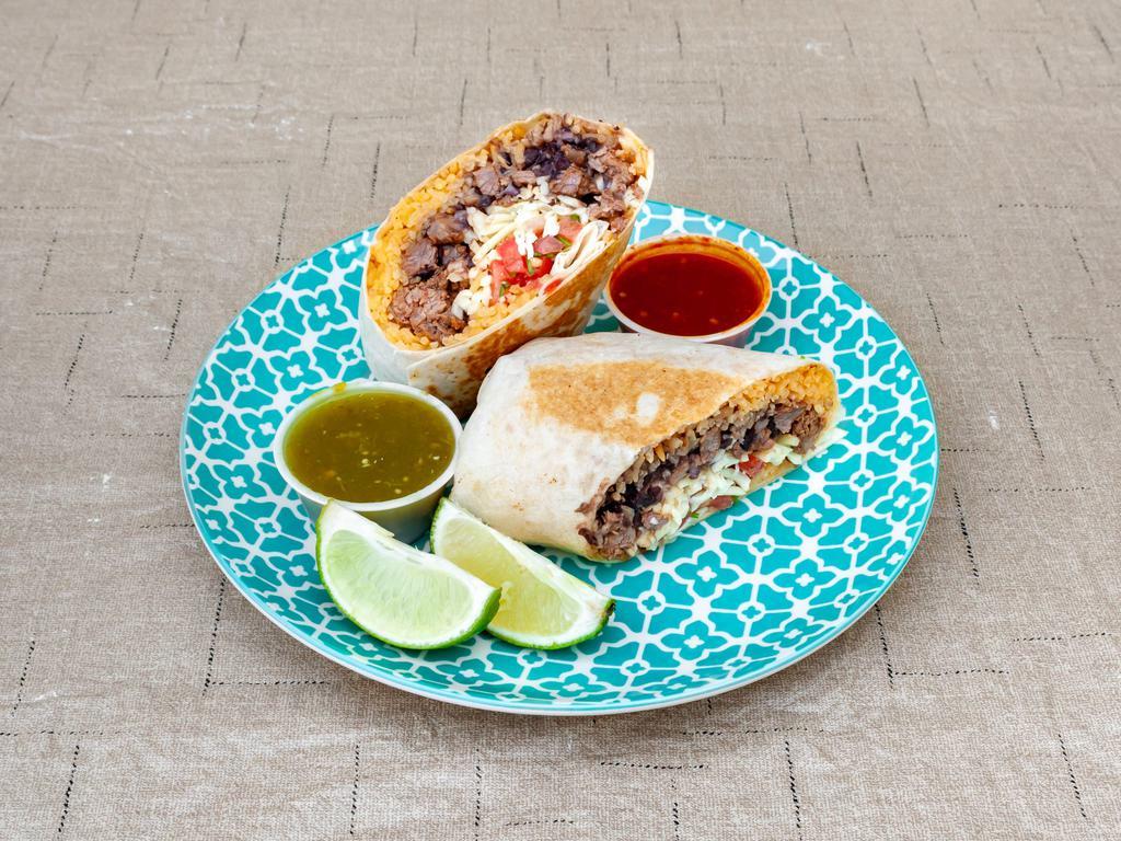 Burrito · Arroz, frijoles, pico de gallo y queso. Rice, beans, pico de gallo and cheese.