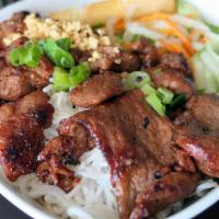 101. Grilled Pork and Egg Rolls Vermicelli · Bun thin nuong cha gio. Served with bean sprout, cucumber, lettuce, peanut.