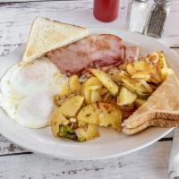 Ham Special · 2 eggs with ham. Served with choice of hash browns or grits and choice of toast, biscuit or ...