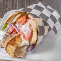 Chicken Gyro Platter · Platter includes toasted pita, Greek or tossed salad and your choice of fries, lemon potatoe...