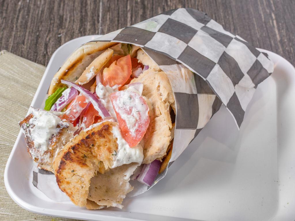 Chicken Gyro Platter · Platter includes toasted pita, Greek or tossed salad and your choice of fries, lemon potatoes, rice, quinoa or grilled vegetables.