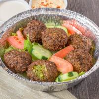 Falafel Platters · Platter includes toasted pita, Greek or tossed salad and your choice of fries, lemon potatoe...
