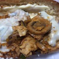 Chicken Philly with Fries · Chicken Philly Sub grilled with green pepper,onion ,mushroom mixed in a special sauce and to...