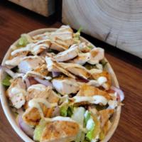 CHICKEN SALAD · Grilled Chicken Breast , w. lettuce , Tomato, Pickle, Red Onion, Sauce of your choice,