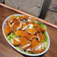 SCHNITZEL SALAD · Bradded Chicken fry , w. lettuce , Tomato, Pickle, Red Onion, Sauce of your choice,