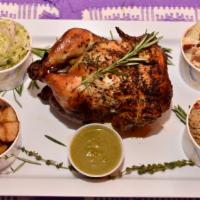 Whole Chicken Combo w/4 sides · All Natural Whole Rotisserie Chicken served with green tomatillo sauce with 4 sides of your ...