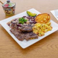 Calentado with Carne · Chicken or beef. Beans, rice, meat egg, bread.