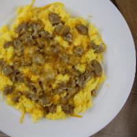 Sunrise Scramble · Diced chicken sausage, scrambled whole egg, and cheese wrapped in a whole grain tortilla. Se...