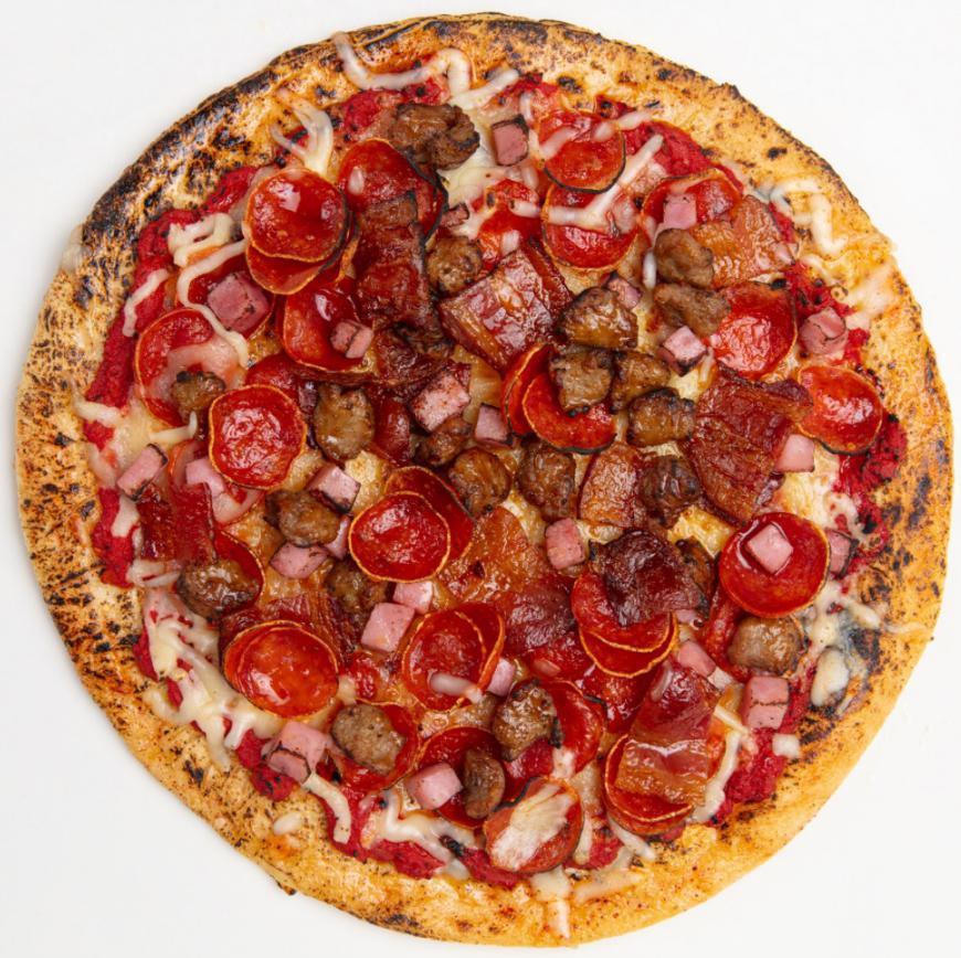Meat Lovers Pizza · Pizza with Italian sausage, pepperoni, bacon, ham, our three-cheese blend and red sauce.